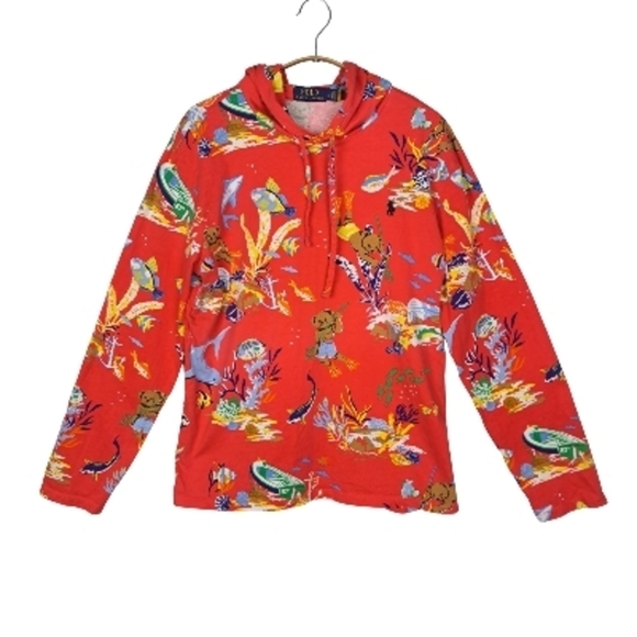 Polo Ralph Lauren Men's Size Large Polo Bear Jersey Hooded T-Shirt Red - Picture 2 of 12